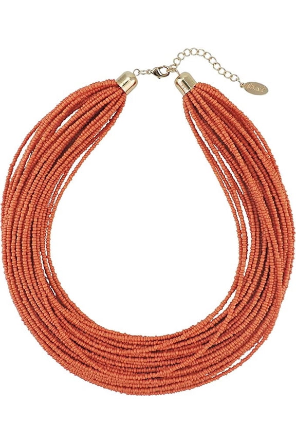 Multi Layer Seed Beads Chunky Bib Statement Cluster Collar Necklace for Women Gift, 19inch (NK-10351-Burnt Orange)
