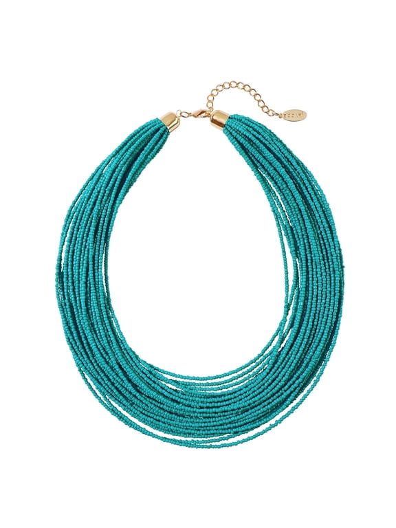 Multi Layer Chunky Bib Statement Seed Beads Cluster Collar Necklace for Women Gift (NK_10351_teal)