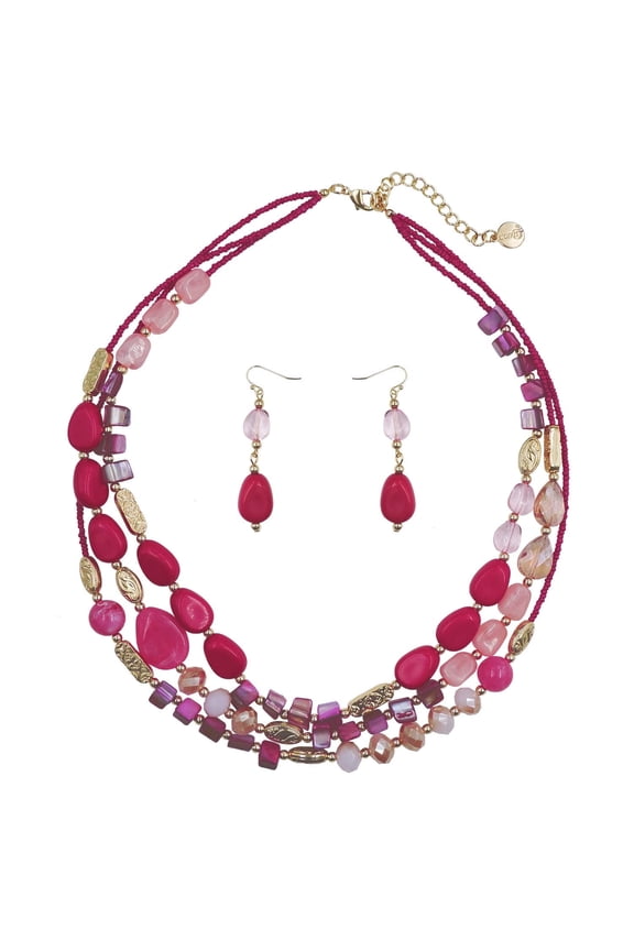 Multi Layer Shell Beaded Statement Necklace for Women Jewelry(N0001_Fuchsia)