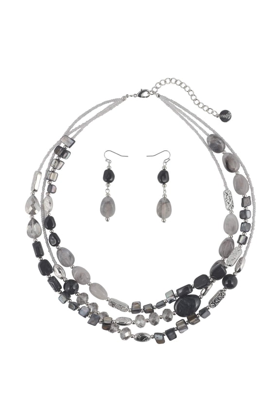 Multi Layer Shell Beaded Statement Necklace for Women Jewelry(N0001_Grey)