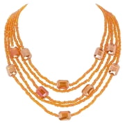 Bocar Multi Seed Bead Strand Necklace Multilayer Chunky Bib Statement Rice Beads Collar Necklace for WomenN0108-Orange Rectangle
