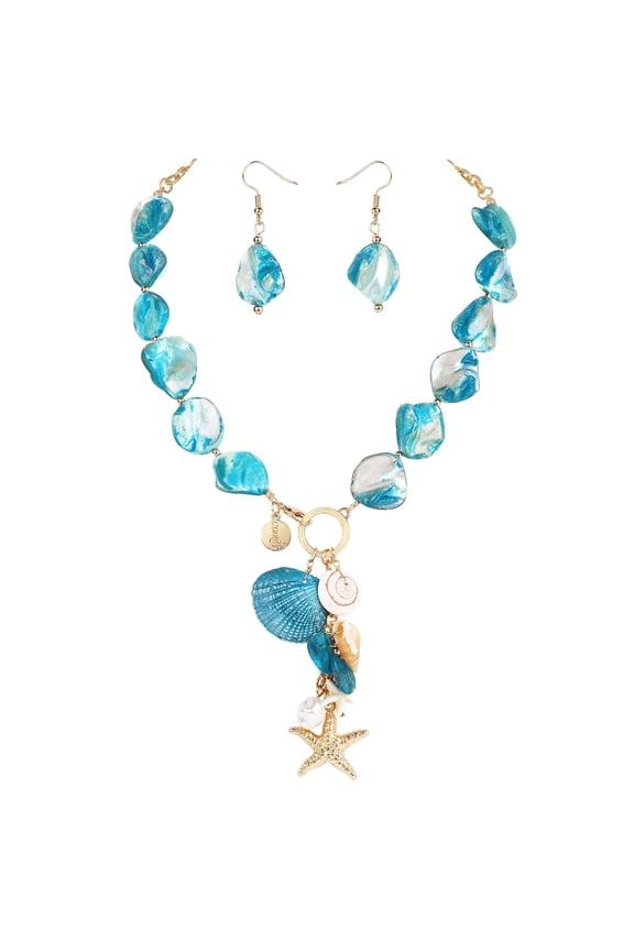 Natural Seashell Choker Necklaces Earrings Jewelry Set for Women Starfish Shell Freshwater Pearl Collar Necklaces for Women Irregular Mother of Pearl Jewelry Set