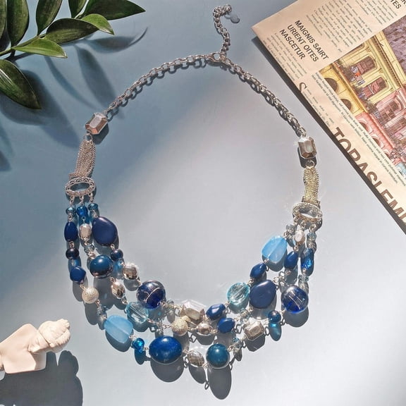 Bocar New Multi Layer Beads Statement Gold Chain Necklace for Women