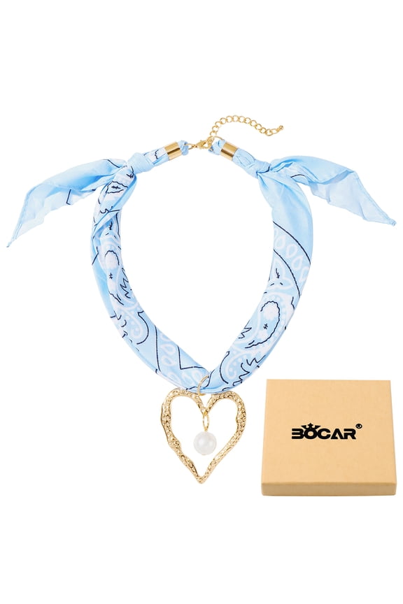Scarf Necklace for Women Bandana Charm Western Heart Pendant Boho Summer Beach Necklace Jewelry for Women N0146-C(Pink)