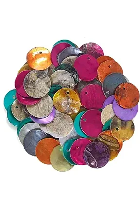 Shell Beads 150pcs Natural 15mm Flat Round Mussel Shell Coin Drop Charm Beads with Iridescent Back for Handcraft Jewelry Making(DIY_1023_Mix-15mm)