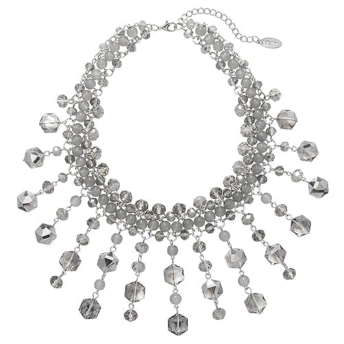Bocar Statement Chunky Crystal Beds Pendant Necklace Collar Costume Bib Necklaces for Women Party Prom (NK_10706_Grey)