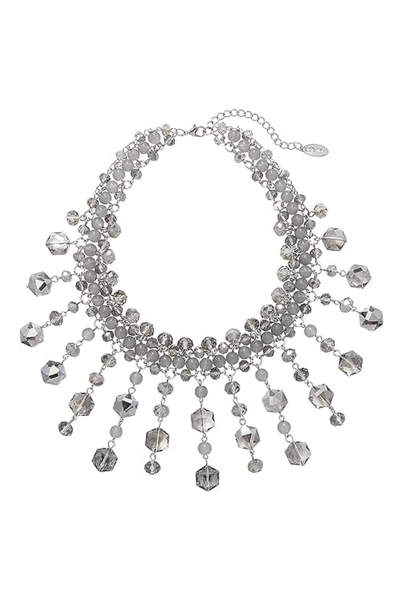 Statement Chunky Crystal Beds Pendant Necklace Collar Costume Bib Necklaces for Women Party Prom (NK_10706_Grey)
