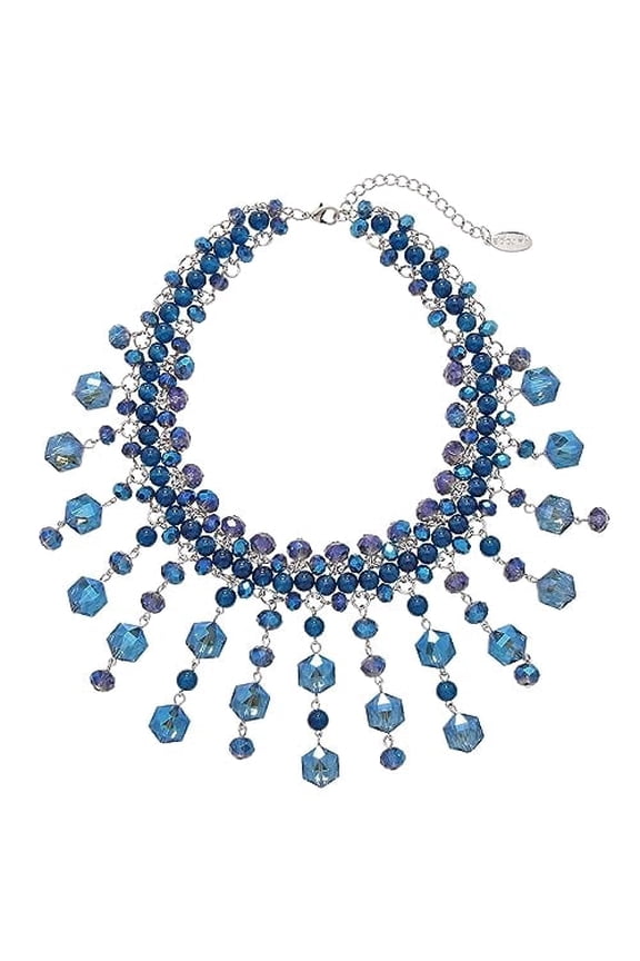 Statement Chunky Crystal Beds Pendant Necklace Collar Costume Bib Necklaces for Women Party Prom (NK_10706_Navy_Blue)