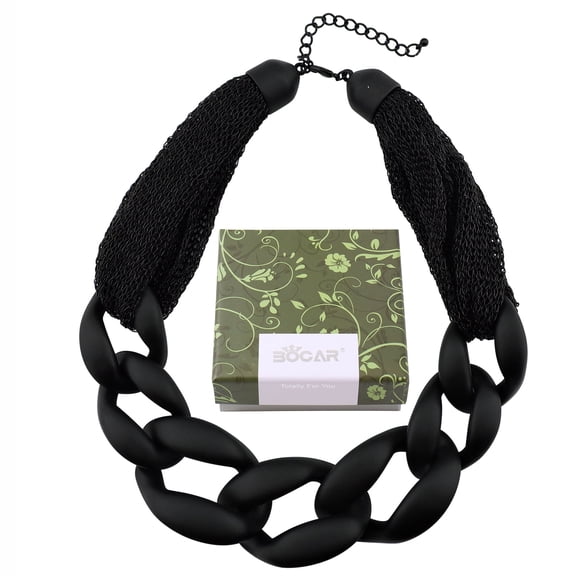 Bocar Statement Chunky Fashion Acrylic Beads Choker Cube Link Chain Necklace for Women Gifts (NK-10510-Black)