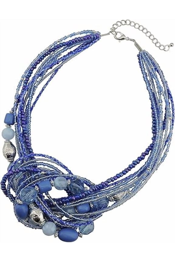 Statement Seed Beads Necklace for Women Multilayer beaded Collar Necklace ( NK_10345_royalblue)