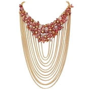 Bocar Statement Wood Crystal Cluster Beaded Necklace with Tassel Chain Pendant Multi Row Pendant Collar Chain Women Jewelry NK_10713_Fusion_Coral