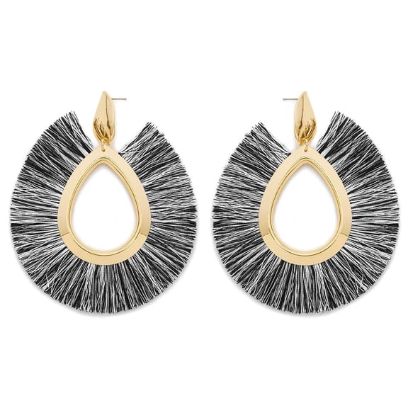 Bocar Tassel Hoop Earring, Bohemian Statement Thread Dangle Earrings, Silky Thread Tassel Strand Fringe Statement Hoop Earrings for Women Daily Wear Fashion Jewelry