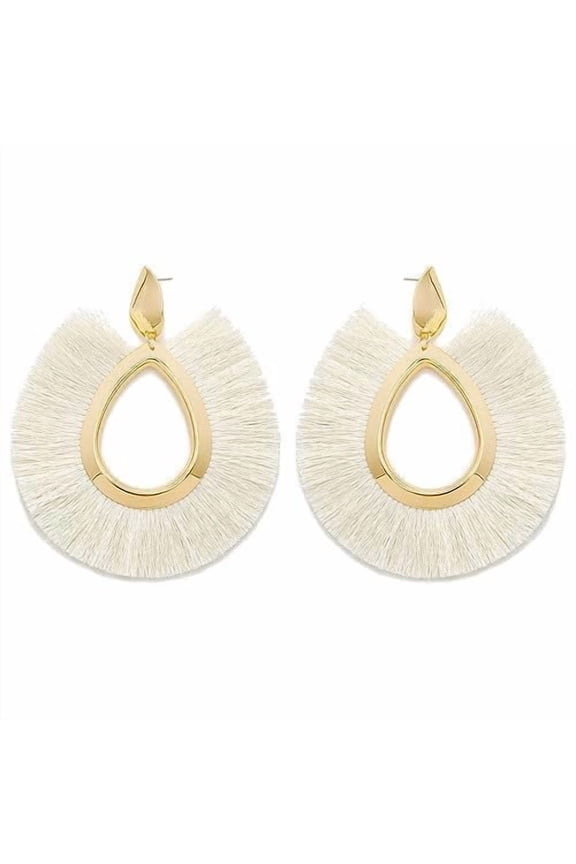 Tassel Hoop Earring, Bohemian Statement Thread Dangle Earrings, Silky Thread Tassel Strand Fringe Statement Hoop Earrings for Women Daily Wear Fashion Jewelry