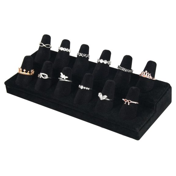 Bocar Velvet Ring Display Finger Shape Showcase Organizer Holder Jewelry Storage Counter, Black (JZZ-12)