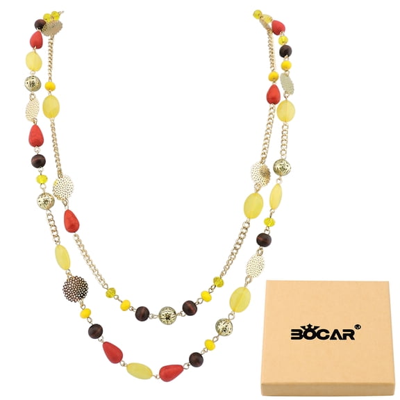 Bocar Long Statement Necklaces for Women Trendy, Boho Costume Jewelry Layered Crystal Beaded Collar Necklaces for Women (NK-10084-yellow)
