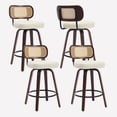thumbnail image 1 of Bocarali 26 in. Swivel Counter Height Bar Stools Set of 4, Faux Leather Upholstered Bar Chairs with Rattan Back, Mid-Century Modern Counter Stools with Walnut Bentwood Leg for Kitchen Island, Beige, 1 of 6