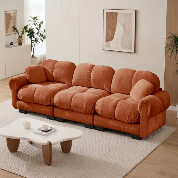 Bocarali Home Chenille Cloud 3-Seater Sofa, Deep Seat, Orange