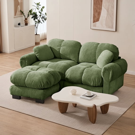 Bocarali Home Chenille Cloud L-Shaped Loveseat Sofa w/ Ottoman, Green