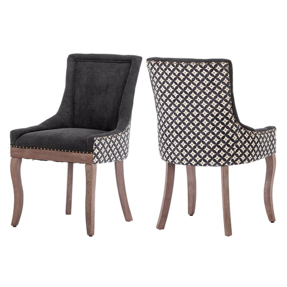 Bocarali Home Contemporary fabric Dining Side Chairs,Bronze nail head, Black and Patterned (Set of 2)