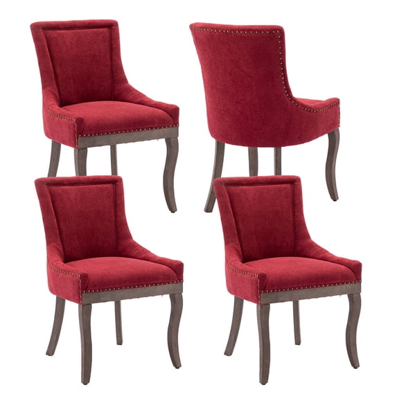 Bocarali Home Contemporary fabric Dining Side Chairs,Bronze nail head, Burgundy (Set of 4)