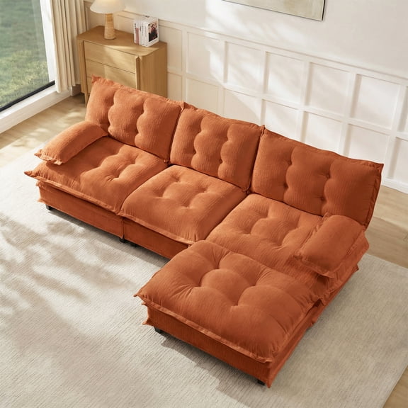 Bocarali Home L-Shaped Chenille Fabric Modular and Reclining Sectional Sofas with Ottoman, Orange