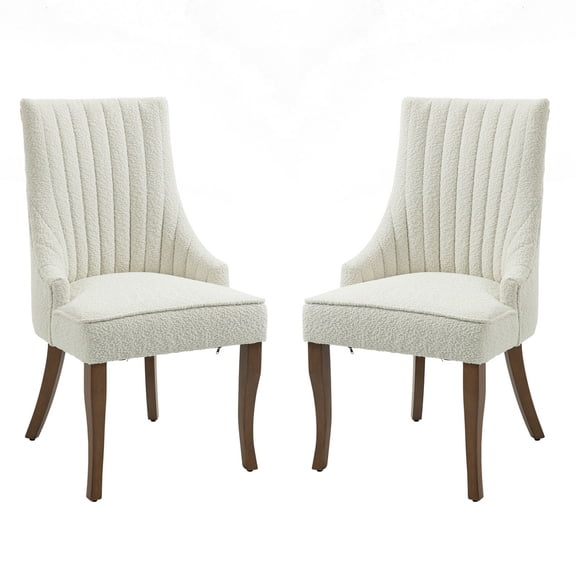 Bocarali Linen Channel Tufted Kitchen Dining Chairs Set of 2 with Solid Wood Legs