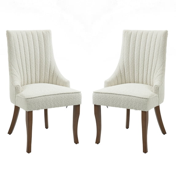 Bocarali Linen Channel Tufted Kitchen Dining Chairs Set of 2 with Solid Wood Legs