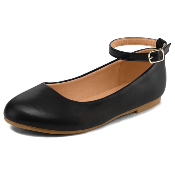 Bocca Girl's Black Pu Ballet Flat Ankle Strap Ballerina Flat Shoes Size 1