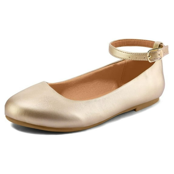 Bocca Girl's Golden Pu Ballet Flat Ankle Strap Ballerina Flat Shoes Size 5