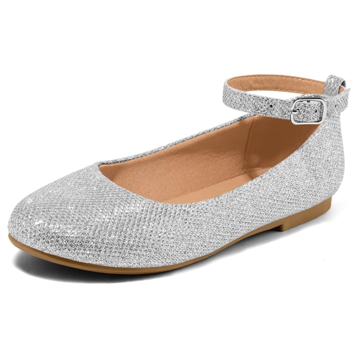 Silver ballet flats with ankle strap top