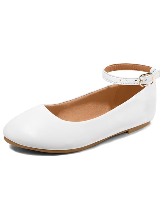 Girl's White Pu Ballet Flat Ankle Strap Ballerina Flat Shoes Size 1