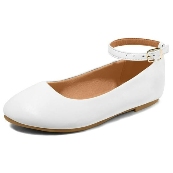 Bocca Girl's White Pu Ballet Flat Ankle Strap Ballerina Flat Shoes Size 5