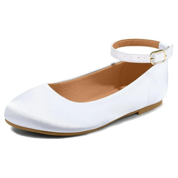 Bocca Girl's White/Satin Ballet Flat Ankle Strap Ballerina Flat Shoes Size 11