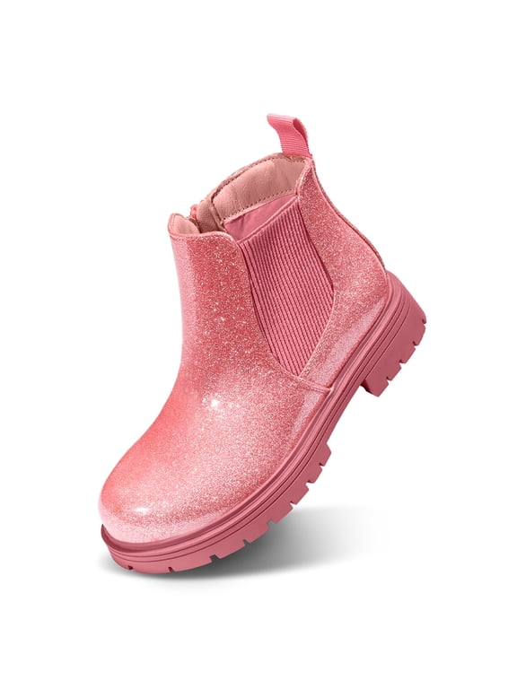 Girls Glitter Chelsea Boots Pink Ankle Booties With Zipper 1M