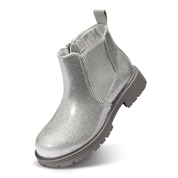 Bocca Girls Glitter Chelsea Boots Gray Ankle Booties With Zipper 1M