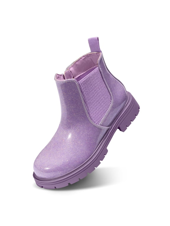 Girls Glitter Chelsea Boots Purple Ankle Booties With Zipper 12M