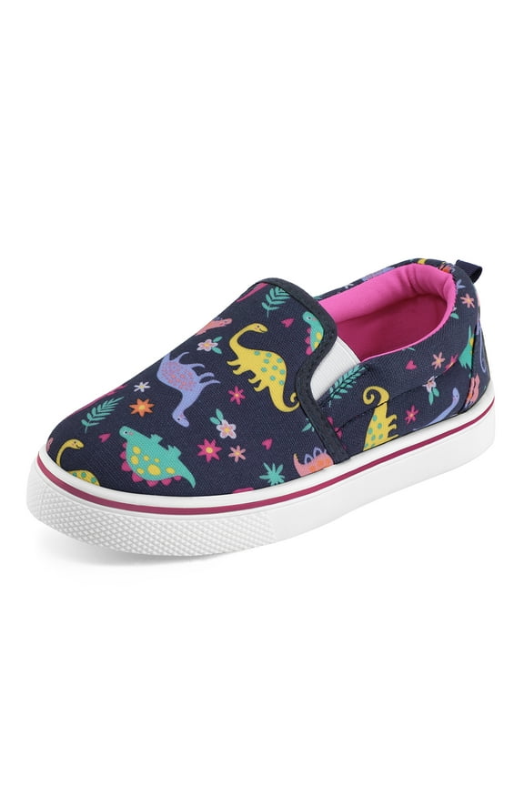 Girls Navy Dinosaur Slip on Sneakers Kids Canvas Walking Shoes Size 12