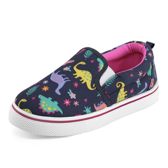 Bocca Girls Navy Dinosaur Slip on Sneakers Kids Canvas Walking Shoes Size 13