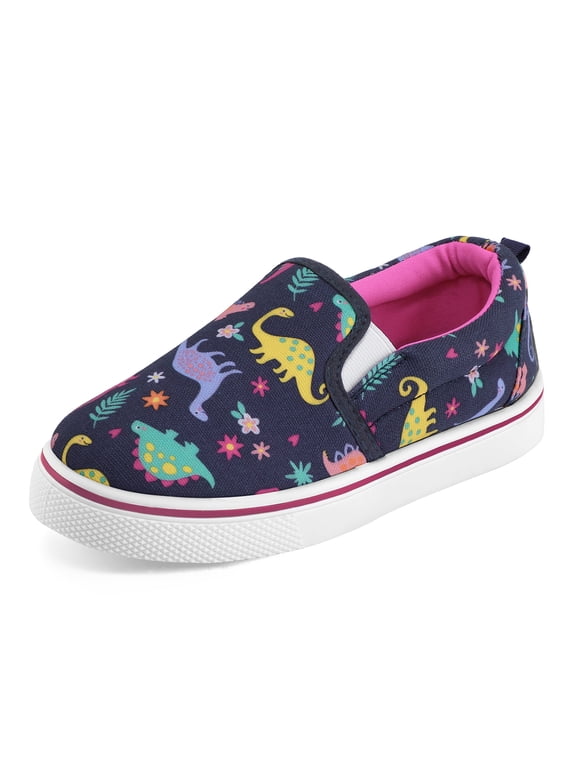 Girls Navy Dinosaur Slip on Sneakers Kids Canvas Walking Shoes Size 1