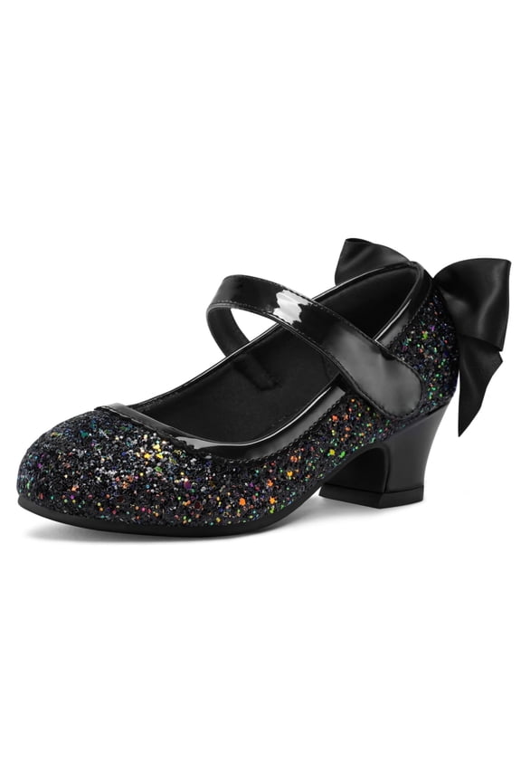 Girls Party Dress Shoes Black Glitter Mary Jane Wedding Princess Shoes With Bow 13M
