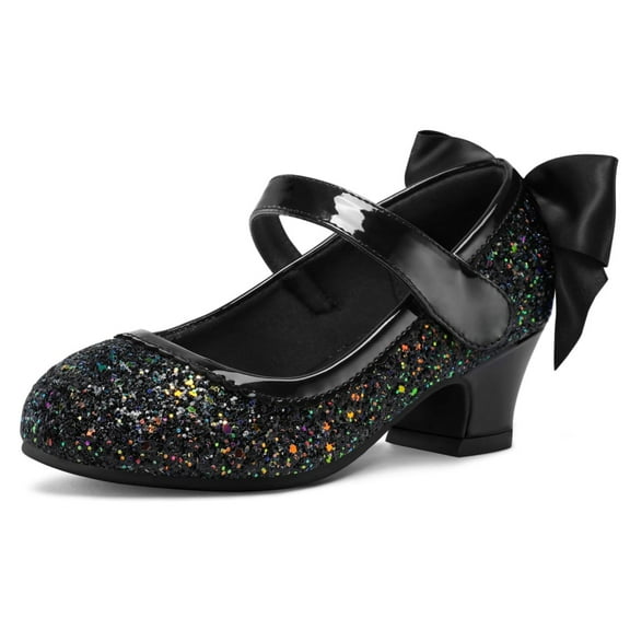 Bocca Girls Party Dress Shoes Black Glitter Mary Jane Wedding Princess Shoes With Bow 1M