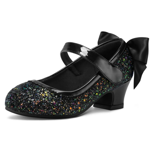 Bocca Girls Party Dress Shoes Black Glitter Mary Jane Wedding Princess Shoes With Bow 2M