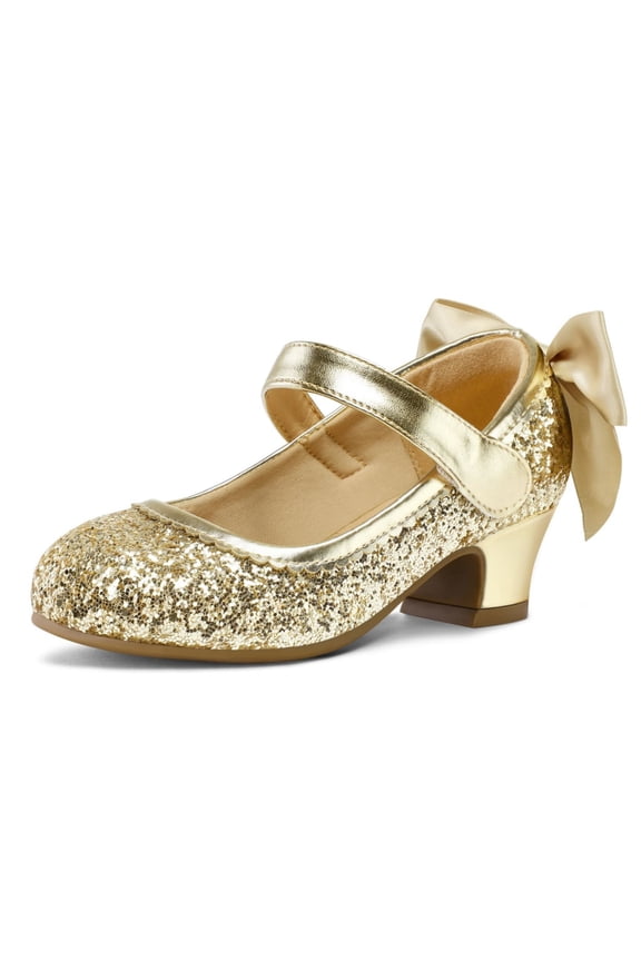 Girls Party Dress Shoes Gold Glitter Mary Jane Wedding Princess Shoes With Bow 11M