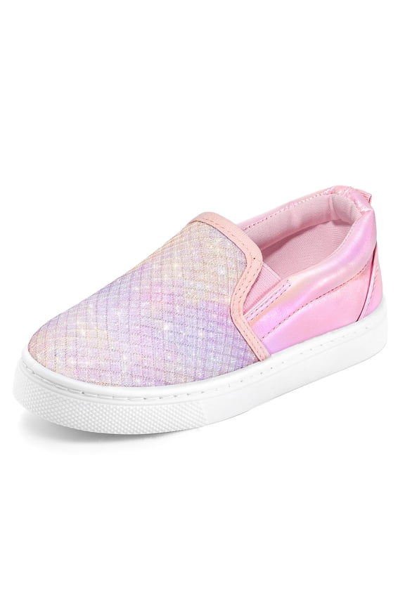 Girls Pink Glitter Slip on Sneakers Kids Canvas Walking Shoes Size 11