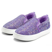 Bocca Girls Purple Glitter Slip on Sneakers Kids Canvas Walking Shoes Size 12