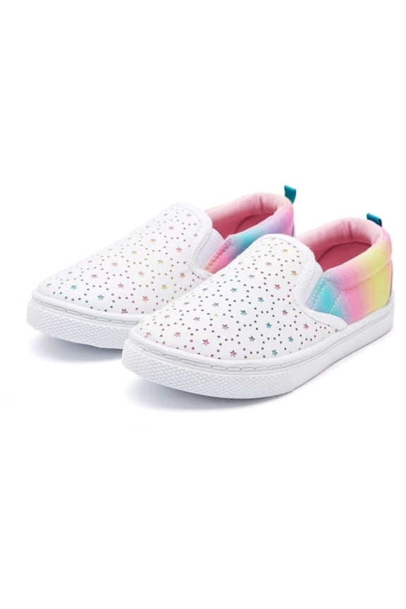 Girls White Star Slip on Sneakers Kids Canvas Walking Shoes Size 2