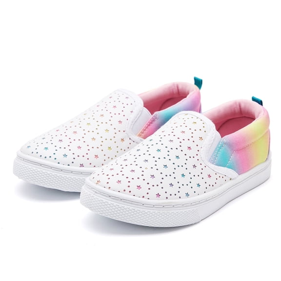 Bocca Girls White Star Slip on Sneakers Kids Canvas Walking Shoes Size 3
