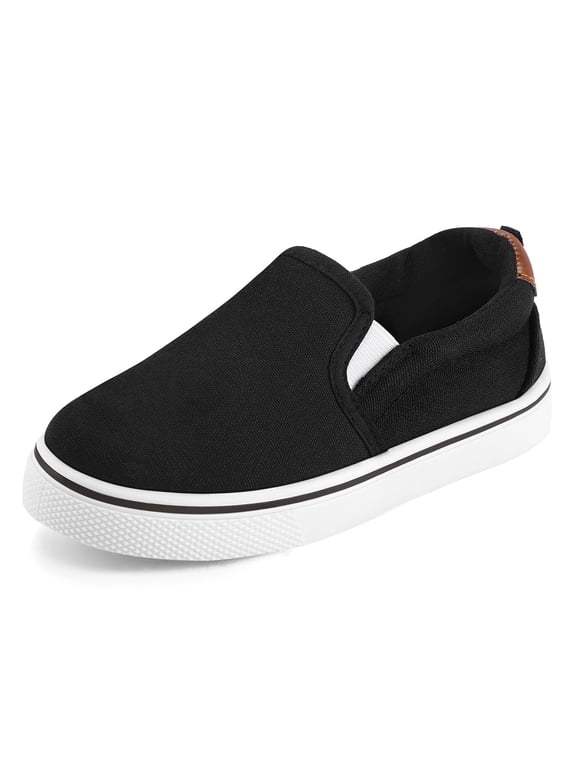 Kid's Slip on Sneakers Black Boys Canvas Walking Shoes Size 12