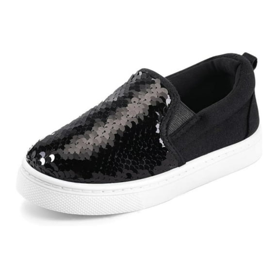 Bocca Kid's Slip on Sneakers Black Sequins Girls Canvas Walking Shoes Size 13