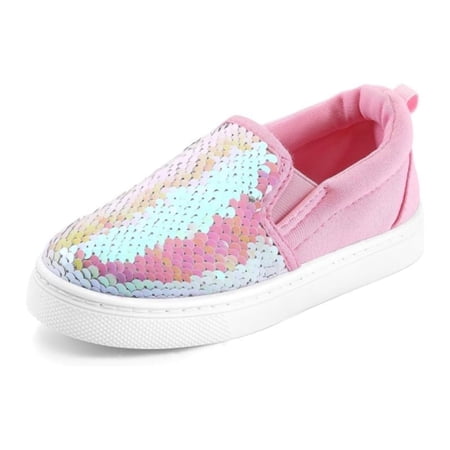 Bocca Kid's Slip on Sneakers Pink Sequins Girls Canvas Walking Shoes Size 13